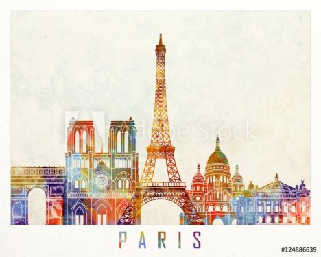 Paris landmarks watercolor poster - 901153931