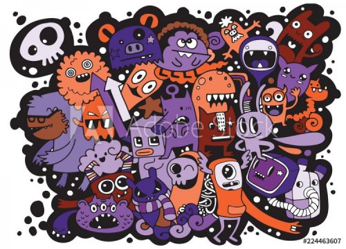 Vector illustration of Doodle cute Monster background ,Hand draw - 901151971