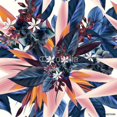 Vector pattern with  tropical plants,  leafs. Ideal for fabric p - 901152041