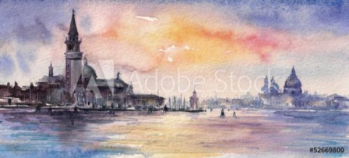 Venice,Italy at sunset.Picture created with watercolors. - 901153720