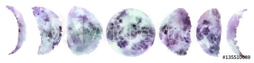 all the phases of the moon, watercolor