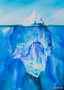 Glacier in the ocean. Picture created with watercolors.