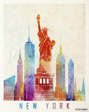 New York landmarks watercolor poster - 901153933