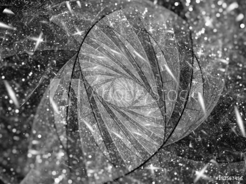 Stained-glass fractal spiral with particles black and white texture - 901151463