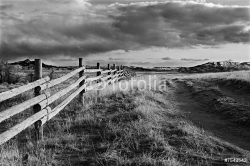wyoming landscape rural fence in black and white
