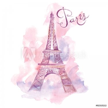Vector watercolor illustration with Eiffel tower - 901151309