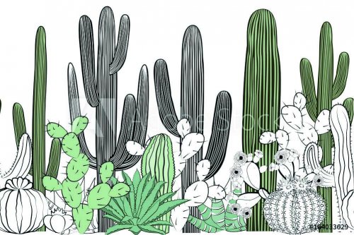 Seamless pattern with cactus. Wild cactus forest - 901154767