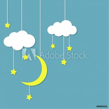 Night background with new moon, stars and clouds hanging