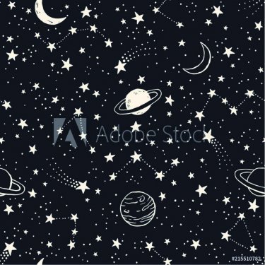 Seamless pattern with planets, constellations and stars