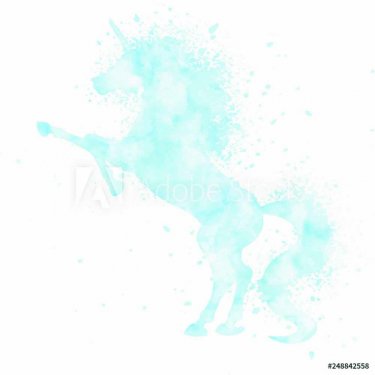 Silhouette bleue de licone en aquarelle avec splash de peinture - 901154865