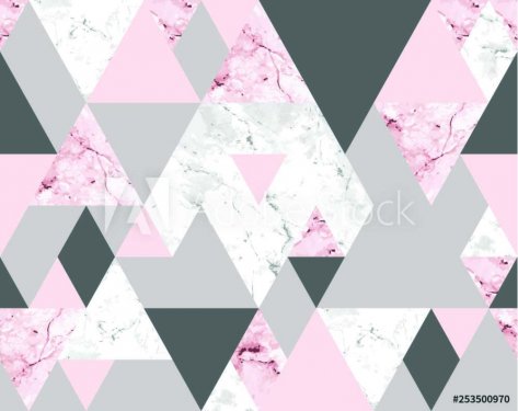 Seamless geometric abstract pattern with pink and gray marble triangles - 901154910