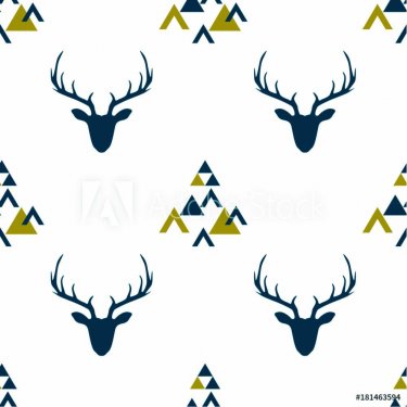 Seamless pattern with depicted silhouettes of Scandinavian deer - 901154984