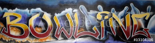 wall covered graffiti with painted word bowling - 901154917