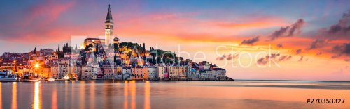 antastic spring sunset of Rovinj town, Croatian fishing port on the west coas... - 901155181