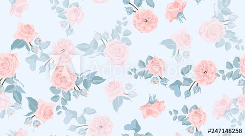 Floral Roses Pattern in Pastel Colors. - 901155076