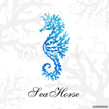 Seahorse silhouette on the light underwater background - 901155139