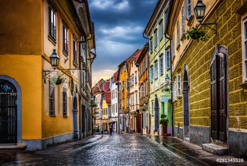 Street of the old city Ljubljana after the rain. Ljubljana capital of Slovenia. - 901155058