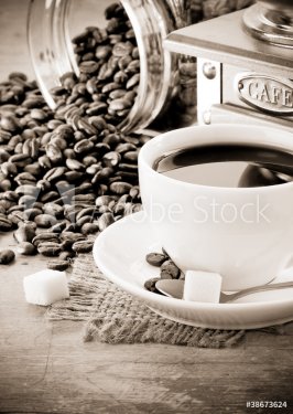 cup of coffee and grinder - 901155361