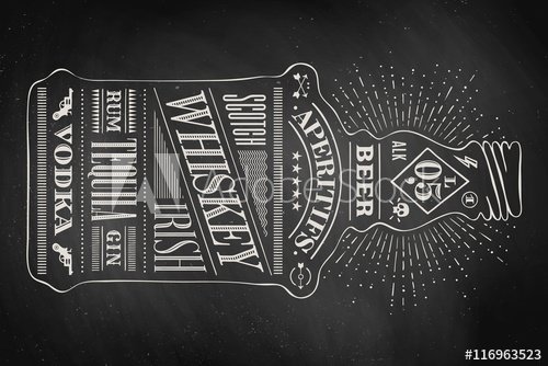 Poster bottle of alcohol with hand drawn lettering - 901155270