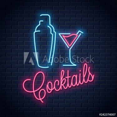 shaker neon logo. Cocktail party neon sign - 901155281