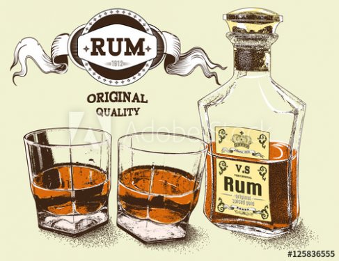 Two stemware of rum with bootle - 901155294