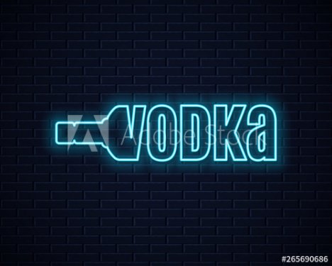 Vodka bottle neon sign. Lettering sign of vodka