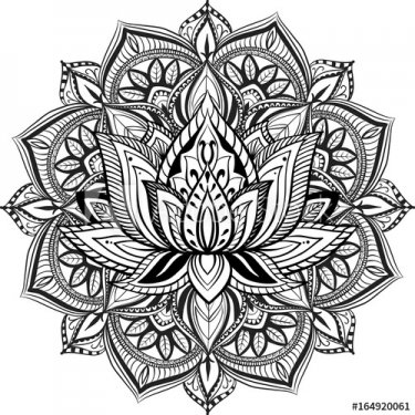 Filigree lotus flower, vector handdrawn illustration on mandala background