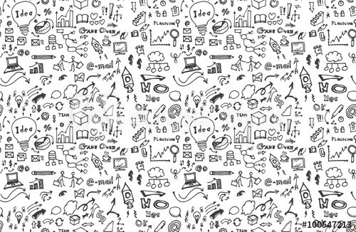 Hand drawn seamless doodle pattern with business symbols - 901155553