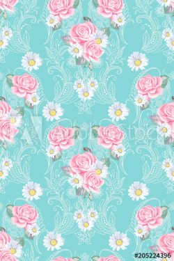 Seamless pattern with paisley and roses in Victorian style - 901155607