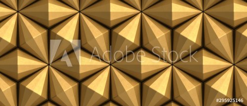 Wallpaper of 3D golden faceted diamonds in a seamless pattern