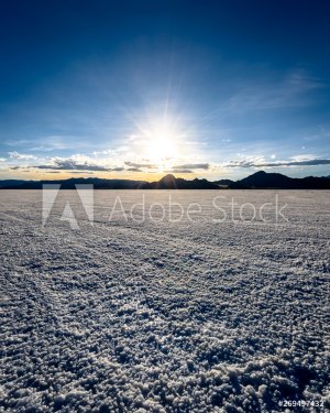 Bonneville salt flats in Utah at sunset