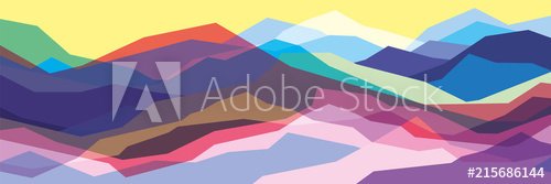 Color mountains, translucent waves, abstract glass shapes, modern background,... - 901155666