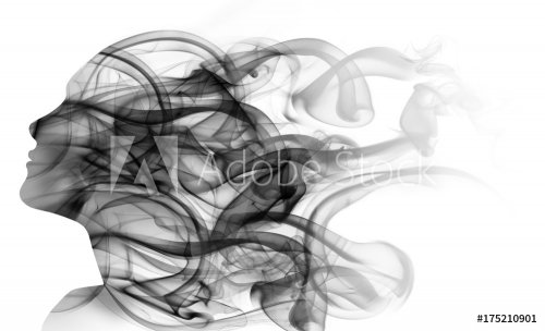 Double exposure portrait of woman and smoke - 901155746
