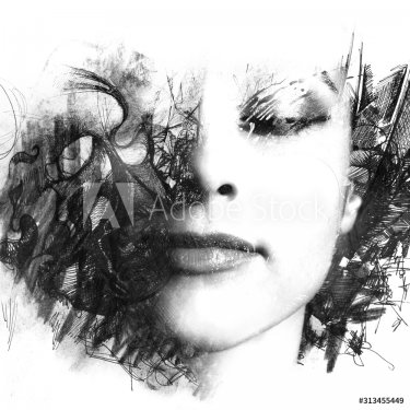 Paintography. Abstract drawing combined with a portrait - 901155752