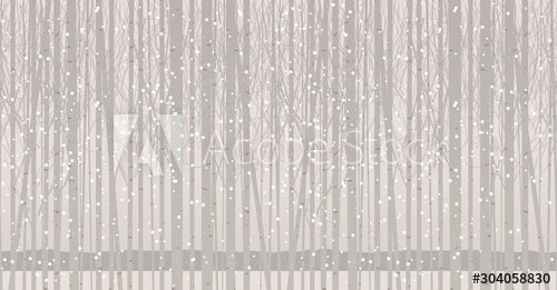 Vector seamless pattern with young trees. Winter grove with birches, poplars or aspens in the snow.