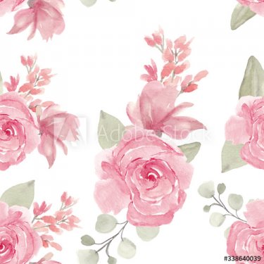 Watercolor hand painted pink rose seamless pattern - 901155976