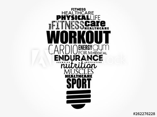 WORKOUT light bulb word cloud collage, fitness, health concept background - 901155804