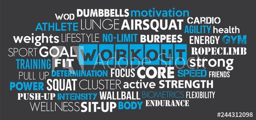 Workout sport word cloud concept text is outline