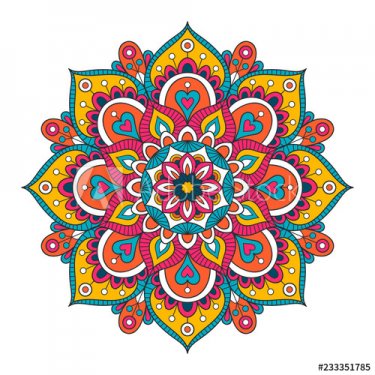 Vector hand drawn doodle mandala. Ethnic mandala with colorful tribal ornamen... - 901156074