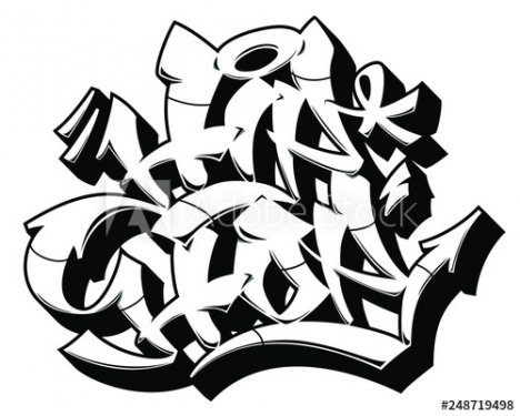 Hip-Hop word in readable graffiti style. Black outline isolated on white back... - 901156142