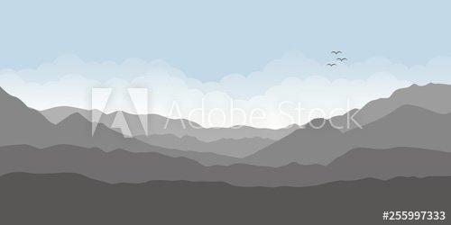 mountain view landscape with cloudy sky vector illustration - 901156187