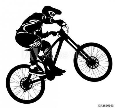 Silhouette of a cyclist riding a mountain bike - 901156202