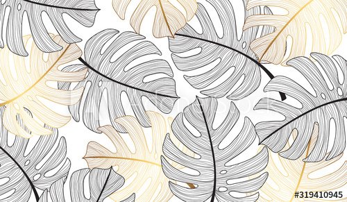 Tropical leaf pattern background, texture with monstera tropical leaves vector.