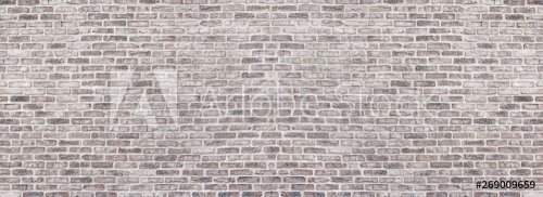 Wide light red shabby brick wall texture. Old masonry panorama. Whitewashed r... - 901156089