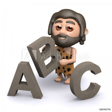 3d Caveman finds the alphabet easy