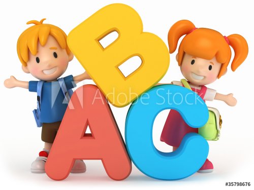 3D render of school kids with ABC - 900452582