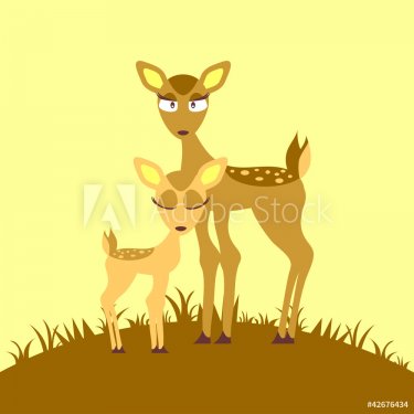 A cute card with mother deer and baby fawn - 900596502