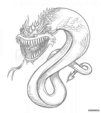 A fierce dragon pencil drawing - 900462656