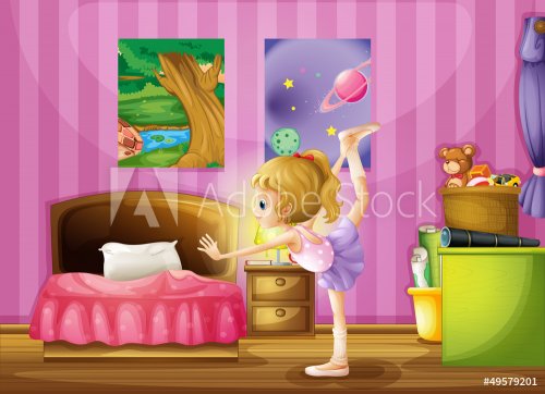 A young girl exercising in her room - 901137818