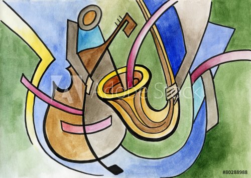 Abstract art design with trump and contrabass - 901146444